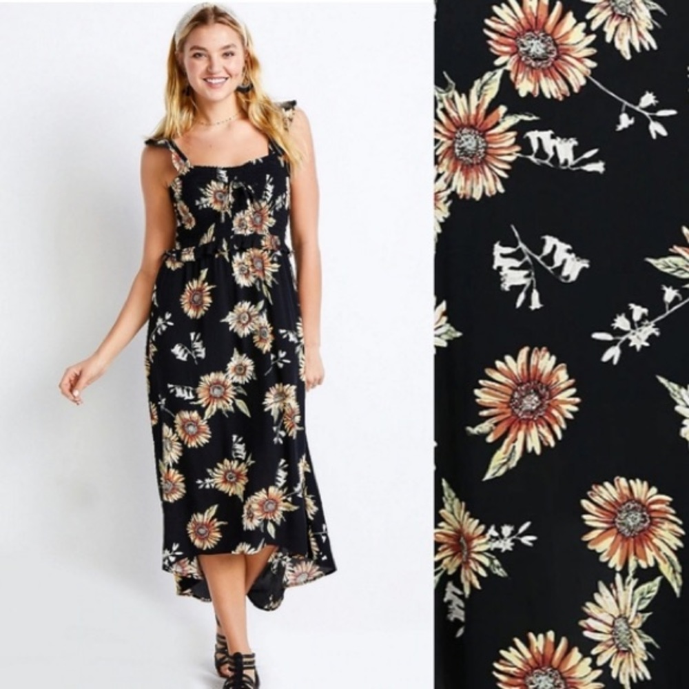 Maurices Black Floral High-Low Dress